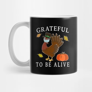 Grateful to be Alive, Pilgrim Turkey Mask Pumpkin. Mug